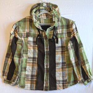 POL Mixed Fabric Deconstructed Urban Grunge Button Hoodie Raw Edge Boutique